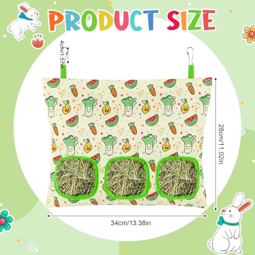 UPINS 2 Pack Guinea Pig Hay Feeder Bag,Bunny Rabbit Cage Bag Hanging Holder - color: Red Green, size: 34 x 28 cm