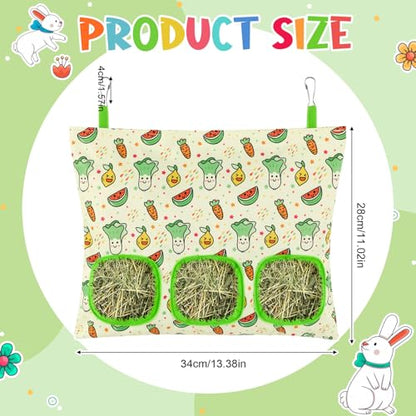 UPINS 2 Pack Guinea Pig Hay Feeder Bag,Bunny Rabbit Cage Bag Hanging Holder - color: Red Green, size: 34 x 28 cm
