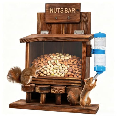 Squirrel Feeders for Outside Tree Wooden Squirrel Picnic Table Feeder for Corn Peanut Hanging Chipmunk House The Nut Bar with Squirrel Water Feeder