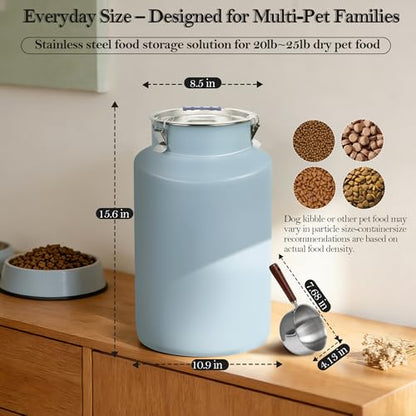 25lb Stainless Steel Dog Food Storage Container with Lid and Scoop - size: Small