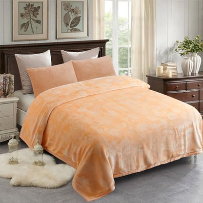 JML Raschel Fleece Blanket Heavy, 11 lbs, 87"x94", Flowers Branches Beige | Korean-style, 2 Ply, A&B Printed, 1 Side Embossed, Cozy Thick Warm for Winter - color: Flowers Branches Beige