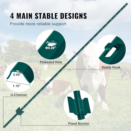 VEVOR Fence Post 7 ft 10 Pack U-Channel Metal Fence Stakes Green - size: 7 Feet 10 Pack