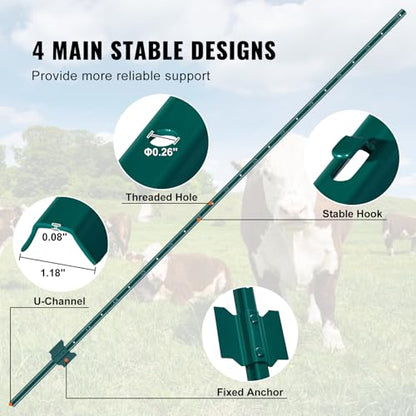 VEVOR Fence Post 7 ft 10 Pack U-Channel Metal Fence Stakes Green - size: 7 Feet 10 Pack