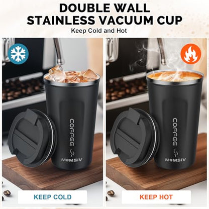 MOMSIV 17oz Travel Coffee Mug, Insulated Coffee Cup with Leakproof Lid - color: A-Black-17oz