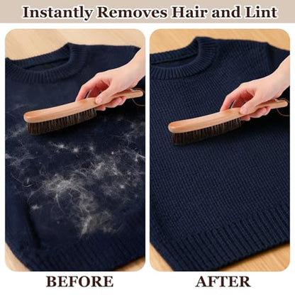 Bokon 2 Pcs Lint Brushes for Clothes with 100% Soft Horse Hair Bristle - color: Brown