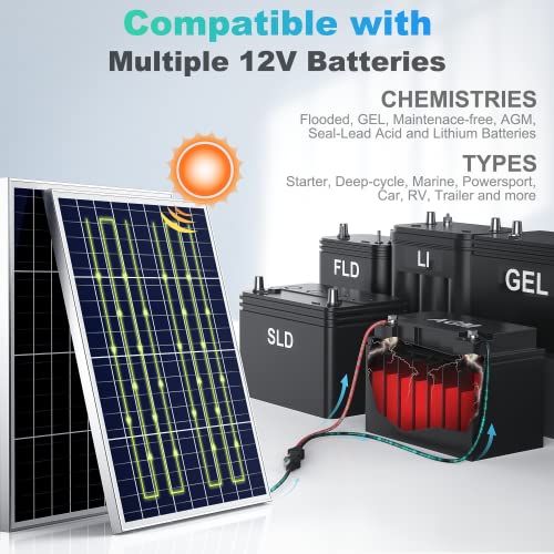 SUNER POWER 12V 50W Solar Battery Charger Maintainer, Built-in UltraSmart MPPT Controller, Adjustable Mount Bracket, Waterproof 50 Watt Solar Panel Kit for 12 Volt SLA Deey Cycle AGM Lifepo4 Battery - size: 50W Ultra
