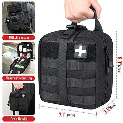 LIVANS 1000D First Aid Bag Empty, Medical Ifak Pouch for Emergency & EMT - color: Black(7.1"l X 3.5"w X 8"h)