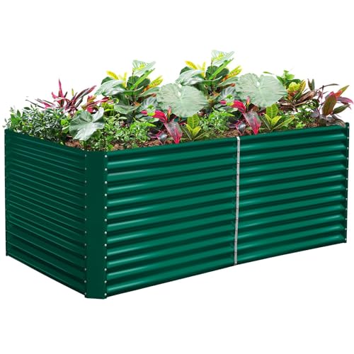 Land Guard 8x4x3ft Rectangular Galvanized Raised Garden Beds, Large-Capacity Metal Planter Box Outdoor, Durable Deep Raised Garden Bed 3ft Tall, Raised Beds for Gardening Vegetables, Forest Green - color: Forest Green, size: 8×4×3ft
