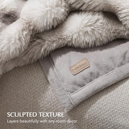 EverGrace Faux Rabbit Fur Bubble Throw Blanket, 90"x90", Light Grey - color: Marble Grey, size: 90"x90"