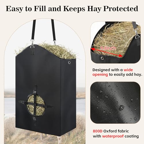 Hay Bags for Goats, 27.5" x 17.5" x 9.8" Hay Feeder, Plastic Release Buckle - color: 1 Pc without storage bag