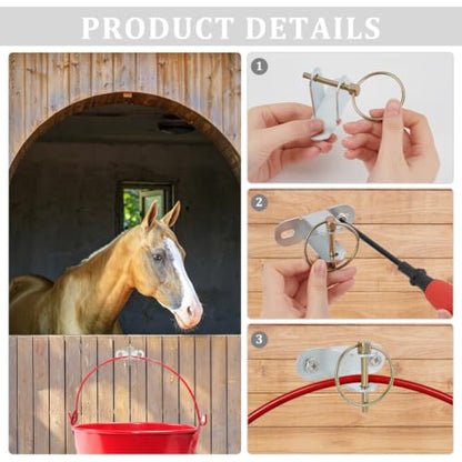AHANDMAKER 6 Pack 304 Stainless Steel Water Bucket Hooks with Quick Release Pin Heavy Duty Iron and Horse Stall Bucket Holder for Horse Stall Stable Barn Livestock Feed Water Trough Mounting