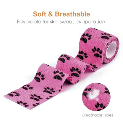 AUPCON Vet Wrap Cohesive Bandages Bulk Self Adhesive Bandage Wrap Self Adherent Wrap Non-Woven for Dogs Pet Animals & Ankle Sprains & Swelling (2 Inch Mix) - color: 2 Inch Mix