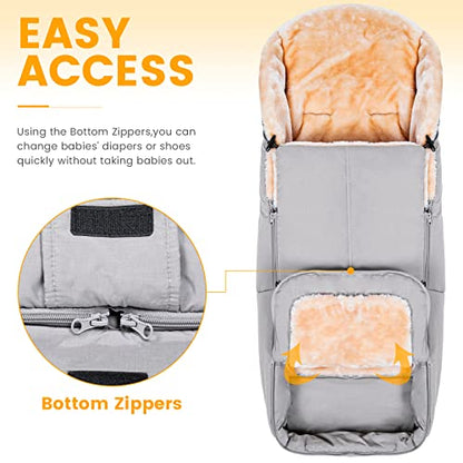 Orzbow Stroller Footmuff, Universal Baby Bunting Bag, Weather-Proof Blanket - color: Light Grey