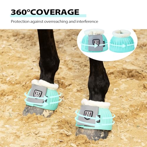Harrison Howard Rubber Pull-on Bell Boots with Fleece Lining and Extra-Large Leather Touch-Close Tape - color: Turquoise