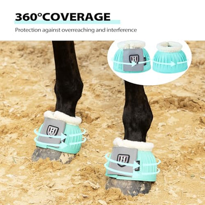 Harrison Howard Rubber Pull-on Bell Boots with Fleece Lining and Extra-Large Leather Touch-Close Tape - color: Turquoise