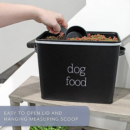 AuldHome Design Retro Dog Food Canister (Black); Modern Farmhouse Style Storage Bin for Pet Food