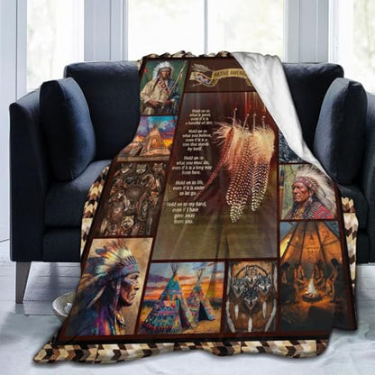 Native Indian Throw Blanket Native American Gifts for Boys Girls Women Men Plush Cozy Flannel Fleece Fuzzy Party Blankets 50"X40" - color: Native, size: 50"x40"