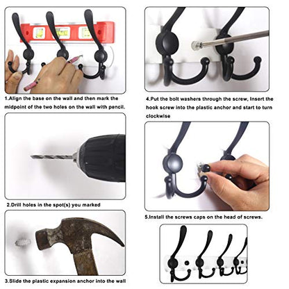 WEBI Coat Rack Wall Mounted,2 Coat Hooks for Hanging Coats,Hook Rack Hook Rail Coat Hanger Wall Coat Rack with Hooks for Clothes,Jacket,Black - size: 2 Hooks