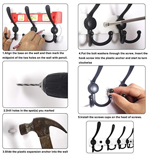 WEBI Coat Rack Wall Mounted,4 Coat Hooks for Hanging Coats,Heavy Duty Metal Hook Rack Hook Rail Coat Hanger Wall Mount for Clothes Entryway Jacket,C-CBG04,Black - size: 4 Hooks