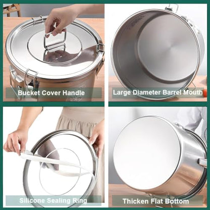 1.6Gal 304 Stainless Steel Bucket with Lid, Airtight Food Storage Container - size: Standard 6L/1.6gal