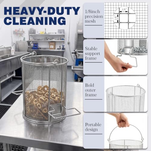 1 Pcs 1/8″ Mesh 5 Gallon Dip and Drain Stainless Steel Part Cleaning Strainer Basket for Buckets Swing Handle for Mechanics Auto Parts Washing Garage Shop & Home Workshop, Bucket Not Included - size: 5 Gallon,1/8″