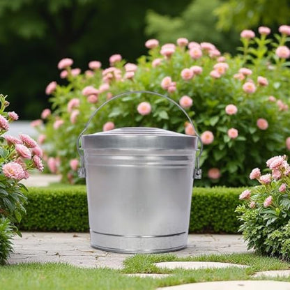 6-Gallon Galvanized Steel Storage Can with Locking Lid，Resistant Storage Can for Home & Garden