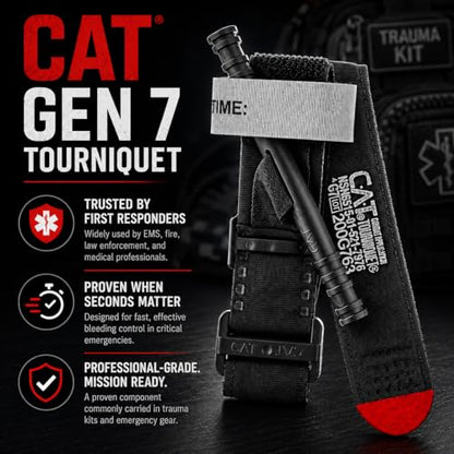 CareTac IFAK Trauma & First Aid Kit with CAT Gen 7 Tourniquet – Military-Grade Tactical Medical Kit Includes Israeli Bandage, Chest Seal, Splint & CPR Mask for Bleed Control, Gunshot Wounds & More - color: Black