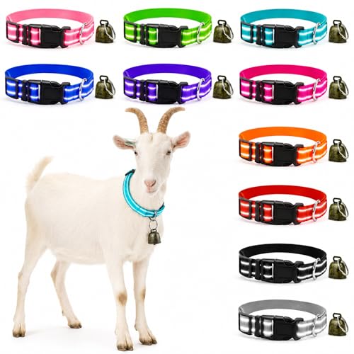 10 Pack Reflective Goat Collars with Bells, Adjustable for Sheep