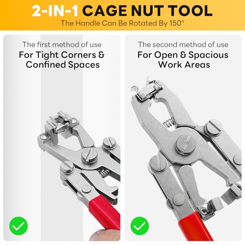 Rotable Cage Nut Tool and 10Sets Rack Screws, Cage Nut Installing/Removing Server Room Rack Side and Top, IT, Data Center, Cabinet, Server Shelves Fixing, Tool for Cage Nut of M4 M5 M6 M8 M10-(Red) - color: 10 Pack Cage Nuts+Red Handle Tool