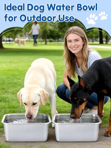 MEWTOGO 2Pcs 3 Gallons Food Grade Stainless Steel Extra Large Dog Bowls - size: 3 Gallons