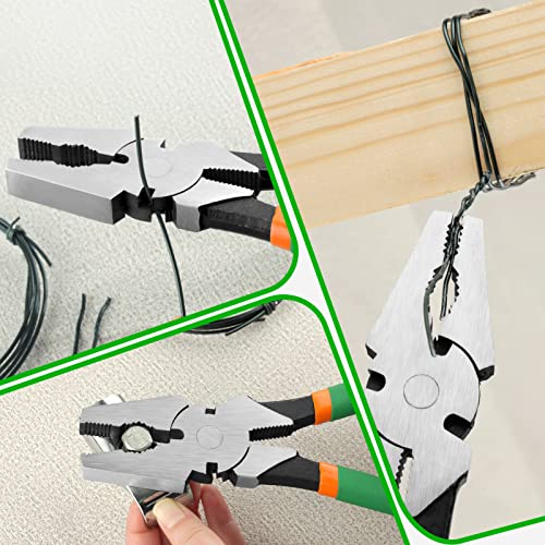 11.5 Inches Fencing Pliers With Wire Cutters - Heavy-Duty Multi-Purpose Flat Nose Fence Tool for Installing, Maintaining, and Repairing Wire Fences - style: 11.5" Fencing Pliers(Green)
