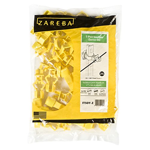 Zareba Screw-on T-Post Insulator - ITSOY-Z - 25 Yellow Electric Fence Insulators - Keep Fencing Wire in Place - Includes 25 Insulators