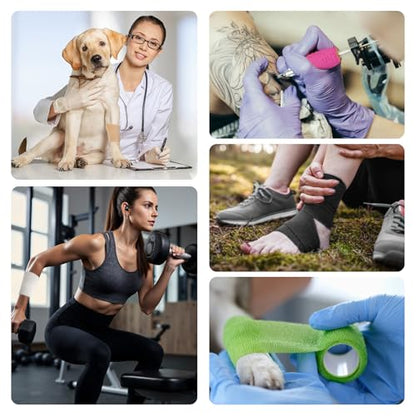 3 Inch 16 Pack Self Adhesive Cohesive Bandage Wrap | Elastic Self Stick Vet Wrap for Dogs Pets, Athletic Sports Wrap, Tattoo Grip Tape, Multipurpose Flexible Bandage for Wound Care & Grip Support - size: 3 Inch