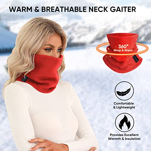 TICONN Neck Gaiter for Men Women, Cooling Bandana Face Mask Cover Gator - color: Candy Red-2pk, style: Fleece