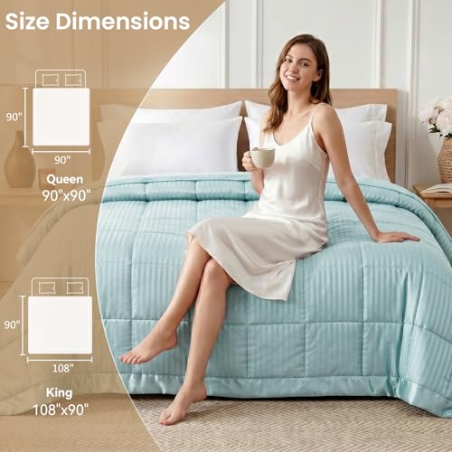 downluxe King Size Blanket with Satin Trim, Lightweight Down Alternative King Blanket for All Season, Machine Washable (Cool Blue, 108 x 90 Inch) - color: Cool Blue, size: King