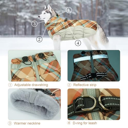 Lelepet Warm Dog Winter Coat Dog Coats for Small Dogs Jacket with Harness - color: Brown Plaid, size: X-Small