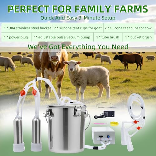 2 in 1 Cow and Goat Milker, 7L, 5200mAh Built-in Rechargeable Battery