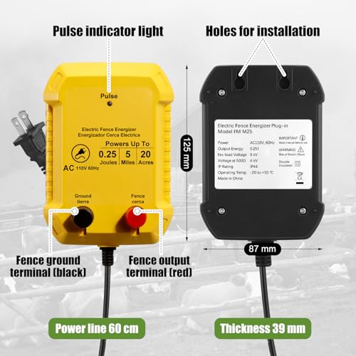 Electric Fence Kit, 5 Mile 110vac 0.25j Fence Charger 3366 ft Polywire