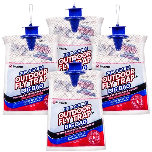 Fly Traps Outdoor Fly Trap for Patio. 4 Large Non-Toxic Pre-Baited Flies Bags Outdoor Disposable. Big Hanging Bug Catchers for All Filth Flies Killer for Outside Bug Control in Yard Horse Ranch. - style: 4pk