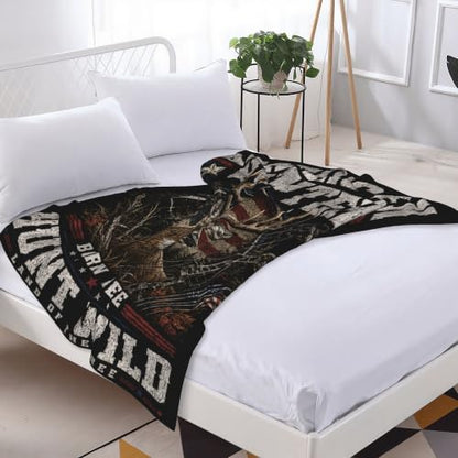 American Deer Hunting Throw Blanket Gift 60"x80" - color: American Deer Hunting, size: 60''x80''