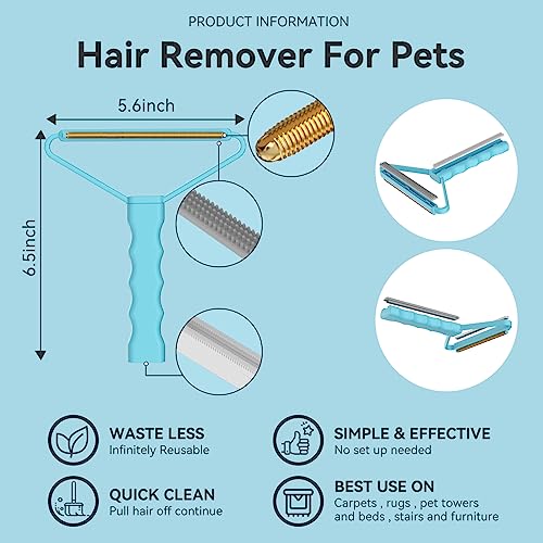 Pet Hair Remover, Dog Cat Carpet Rake, Lint Remover Shaver for Sofas-2pack - color: Sky Blue
