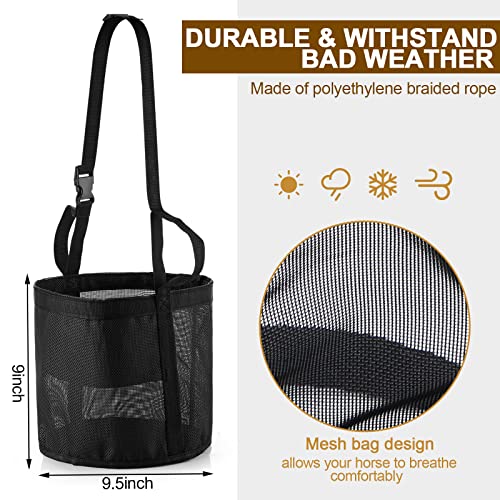 2 Pcs Horse Feed Bag, Heavy Duty Mesh Feeder with Adjustable Strap, Black - color: Black