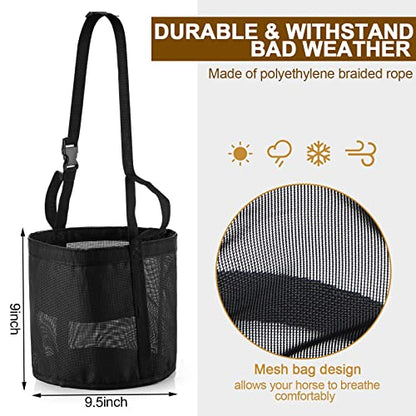 2 Pcs Horse Feed Bag, Heavy Duty Mesh Feeder with Adjustable Strap, Black - color: Black