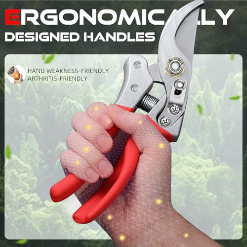 DECERK Professional Bypass Pruning Shears, Ultra Sharp Garden Scissors & Clippers, Effortless 3/4" Branch Hedge Clippers - style: Red Clipper