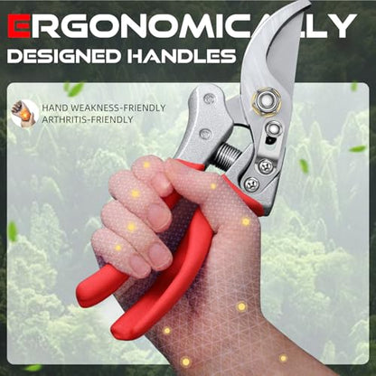 DECERK Professional Bypass Pruning Shears, Ultra Sharp Garden Scissors & Clippers, Effortless 3/4" Branch Hedge Clippers - style: Red Clipper