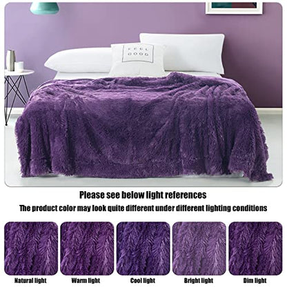 GONAAP Fuzzy Faux Fur Throw Blanket for Couch, Purple, 50"x60" - color: Purple, size: Throw(50"x60")