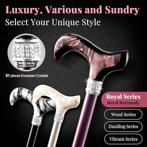 Merry Sticks Rhinestone Foldable Walking Cane for Women Men, Royal Burgundy - color: Royal Burgundy, size: Classic Grip