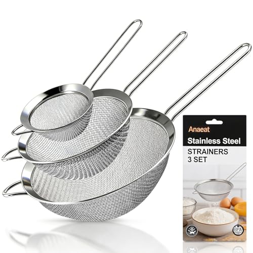 Anaeat Fine Mesh Strainers - Premium Stainless Steel Colander Sieve Sifters, with Durable Mesh and Sturdy Handle, Excellent for Sifting Dry ingredients, Flour, Pastas, Rice, Tea (2.8"+4.73"+7.09") - color: 2.8" + 4.73" + 7.09" Diameter (Set of 3)