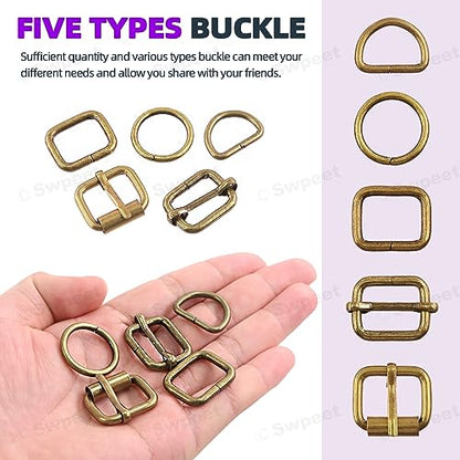 Swpeet 5 Style Metal Buckles - Adjustable Slide, D Ring, Circular Ring - color: Bronze, size: 1 Inch