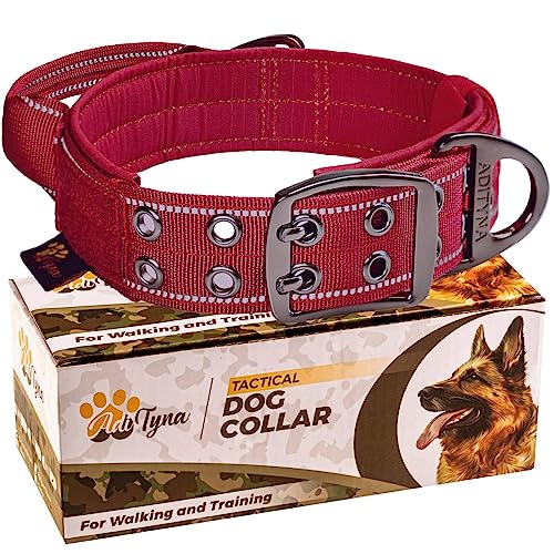 ADITYNA Heavy Duty Dog Collar for Medium Dogs with Traffic Handle - color: Burgundy, size: Medium: Fit 15-19" Neck